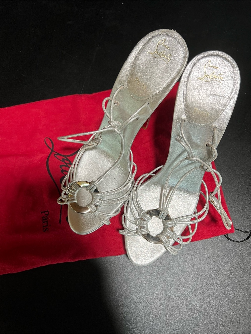 Christian Louboutin Sz 10.5 Disco Lilou 140 Metallic Stiletto Sandals